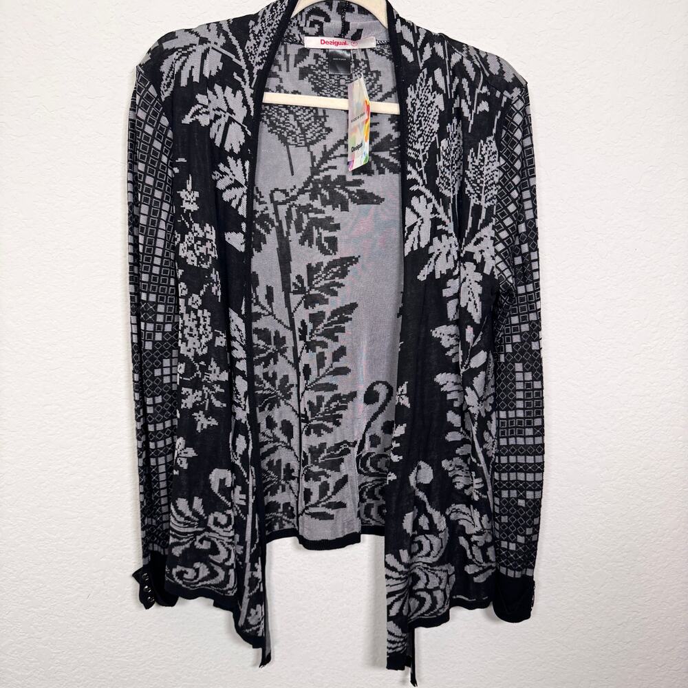 Desigual Womens Lightweight Knit Cardigan Top Size L Waterfall Classic Black